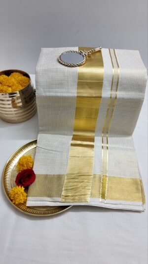 plain micro checked kasav saree